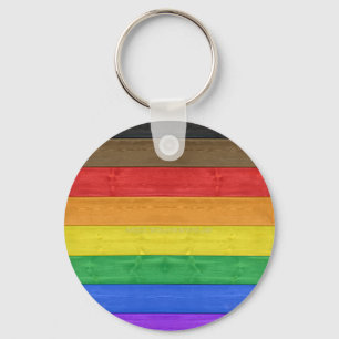 Porte-clés Drapeau de fierté gay inclusif en bois noir de Sli