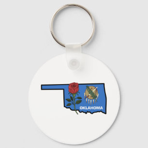Porte-clés Drapeau de l'Oklahoma avec Rose de la fleur d'État