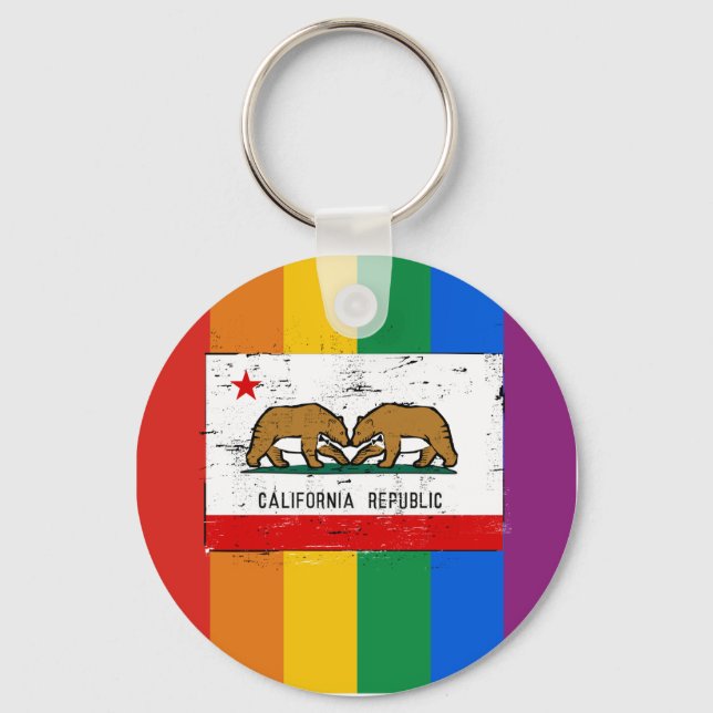 PORTE-CLÉS DRAPEAU DE MARIAGE HOMOSEXUEL DE CALIFORNIE (Recto)