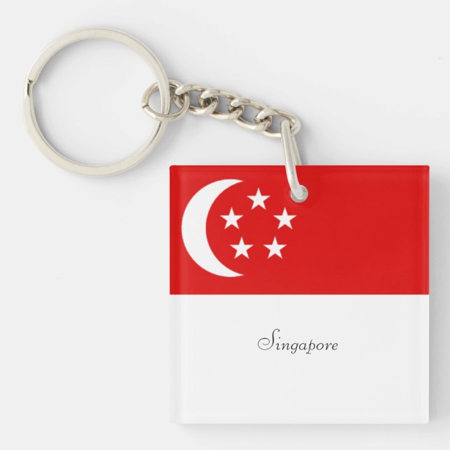 Porte-clés Drapeau de Singapour, étiqueté (Devant)