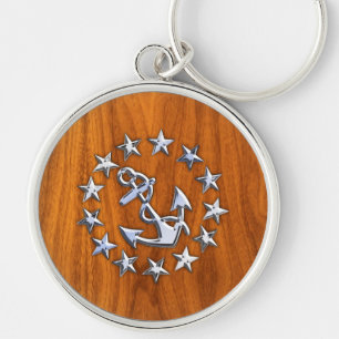 Porte-clés Drapeau de yacht d'argent sur bois de teck nautiqu