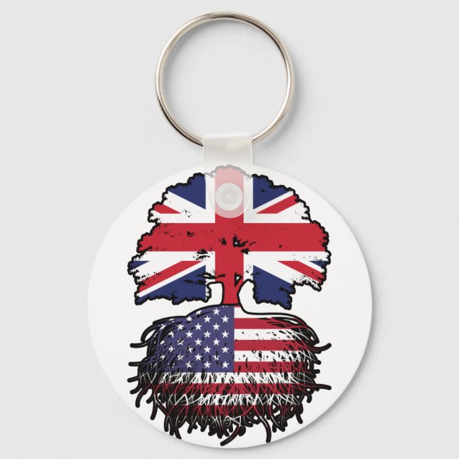 Porte-clés Drapeau des racines d'arbre américain britannique (Recto)