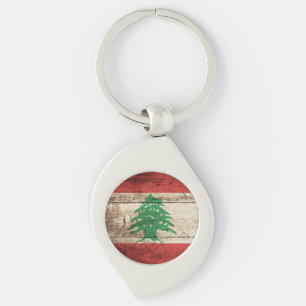 Porte-clés Drapeau du Liban sur le vieux grain en bois
