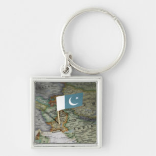 Porte-clés Drapeau du Pakistan dans la carte