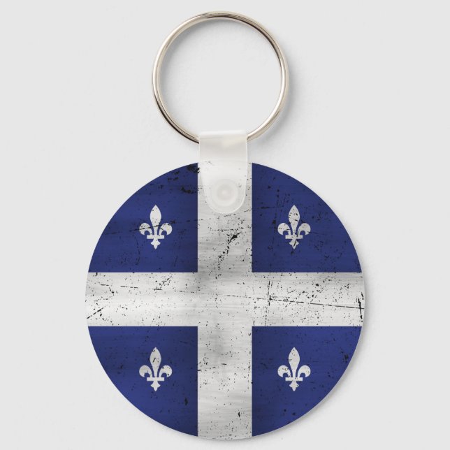 Porte-clés Drapeau du Québec style grunge érodé (Recto)