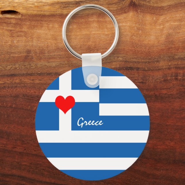 Porte-clés Drapeau grec & Coeur, Love Grèce, Voyage / sports (Recto)