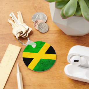 Porte-clés Drapeau Jamaïcain Effet Patiné One Love