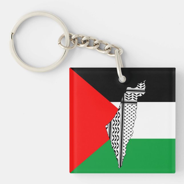 Porte-clés Drapeau palestinien et carte avec Motif Keffiyeg (Devant)