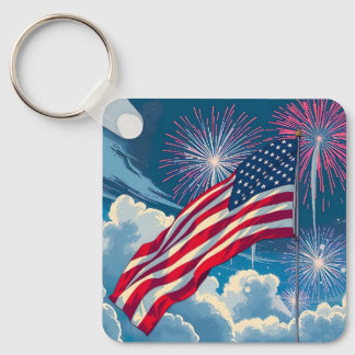 Porte-clés Drapeau patriotique américain avec feux d'artifice