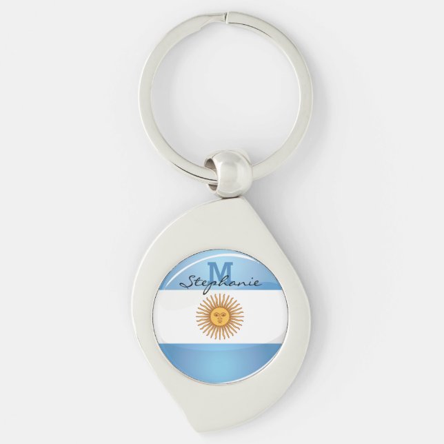 Porte-clés Drapeau rond brillant de l'Argentine (Devant)
