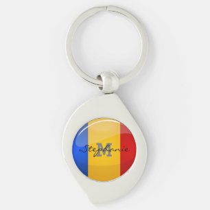 Porte-clés Drapeau roumain rond brillant