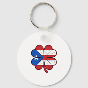 Porte-clés Drapeau Trèfle de Porto Rico Gravure Vintage Vecte