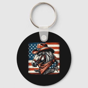 Porte-clés Drapeau Usa Bleu Rouge Patriotique Mustang Cheval