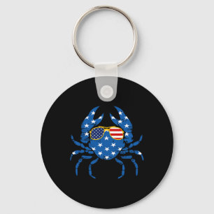 Porte-clés Drôle 4 juillet pêcheur de crabe américain Drapeau