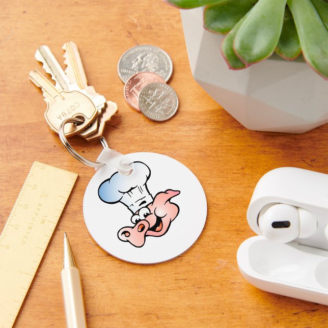 Porte-clés Drôle Cartoon Cochon Chef avec Casquette (Créateur téléchargé)