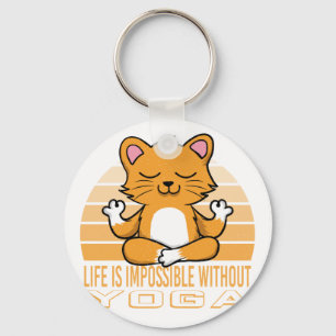 Porte-clés Drôle chat mignon faisant du yoga.