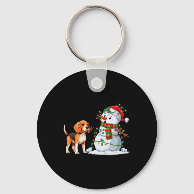 Porte-clés Drôle chien Beagle Snowman feux de Noël Xma (Recto)