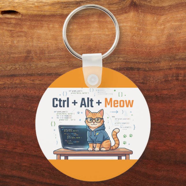 Porte-clés Drôle Ctrl Alt Miaou Chat Programmeur Python Codeu (Recto)