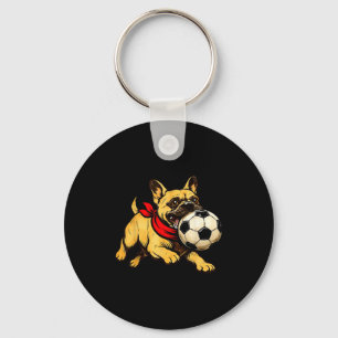 Porte-clés Drôle de Bulldog français jouant au football jour