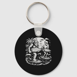 Porte-clés Drôle de Cryptide Bigfoot Alien Surfant Ufo Plage