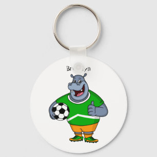 Porte-clés Drôle de joueur de football hippo dessin humoristi