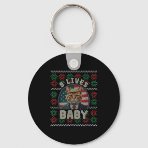 Porte-clés Drôle de vilain pull de Noël Trump Chat Neuf Vies 
