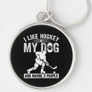 Porte-clés Drôle J'aime le hockey Mon chien et peut-être 3 pe