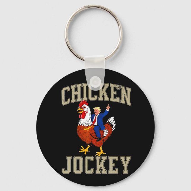Porte-clés Drôle Jockey de poulet Trump (Recto)