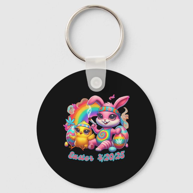 Porte-clés Drôle Joyeux lapin de Pâques Fumer les mauvaises h (Recto)
