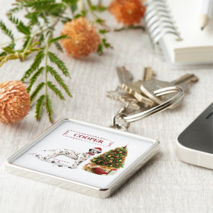 Porte-clés Drôle Noël Dalmation Chien et Arbre