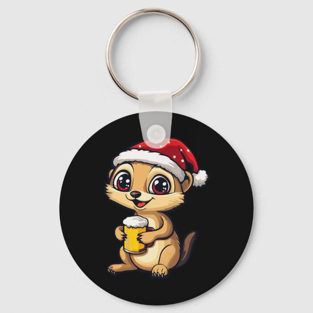 Porte-clés Drôle Noël Meerkat Avec Bière Comic (Recto)