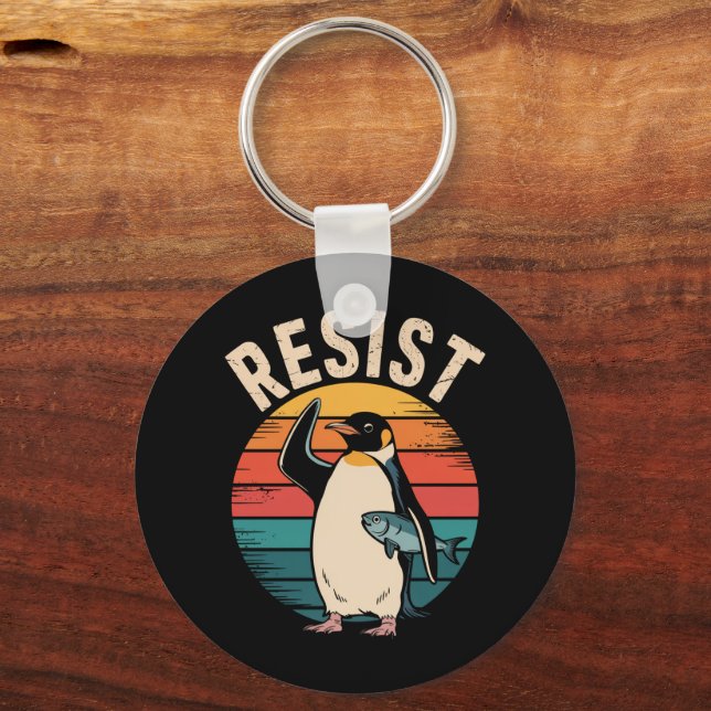 Porte-clés Drôle Penguin Résiste À La Manifestation Contre Le (Recto)