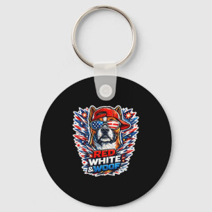 Porte-clés Drôle rouge blanc et woof boxer chien patriotique
