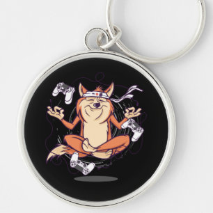 Porte-clés Drôle Shiba Inu Chien Yoga Gamer