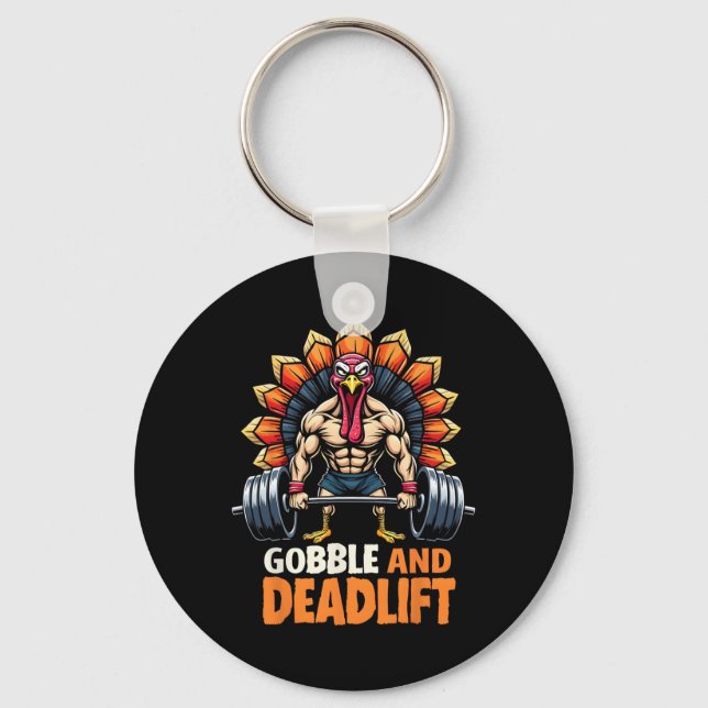 Porte-clés Drôle Thanksgiving Turquie Gobble Et Deadlift Gym (Recto)