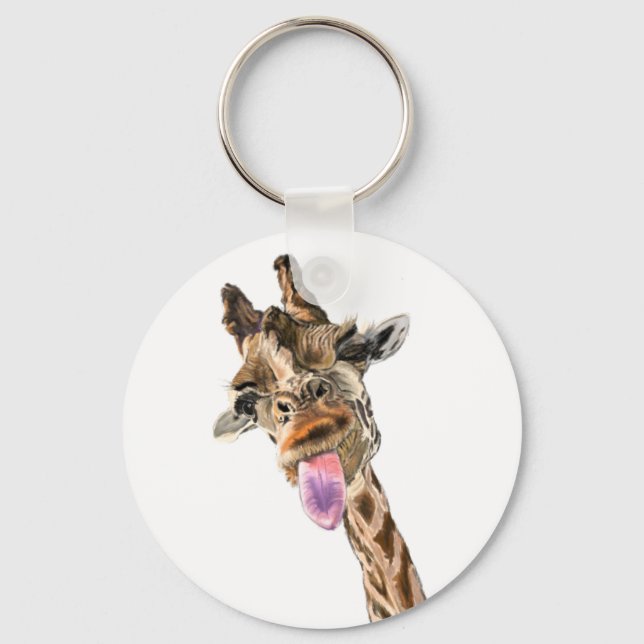 Porte-clés Drôle Tongue Giraffe Out et Wink Jouant - Bonjour (Recto)