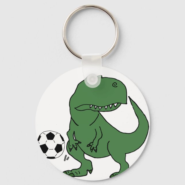 Porte-clés Drôle Vert T-rex Dinosaure Jouer au football (Recto)