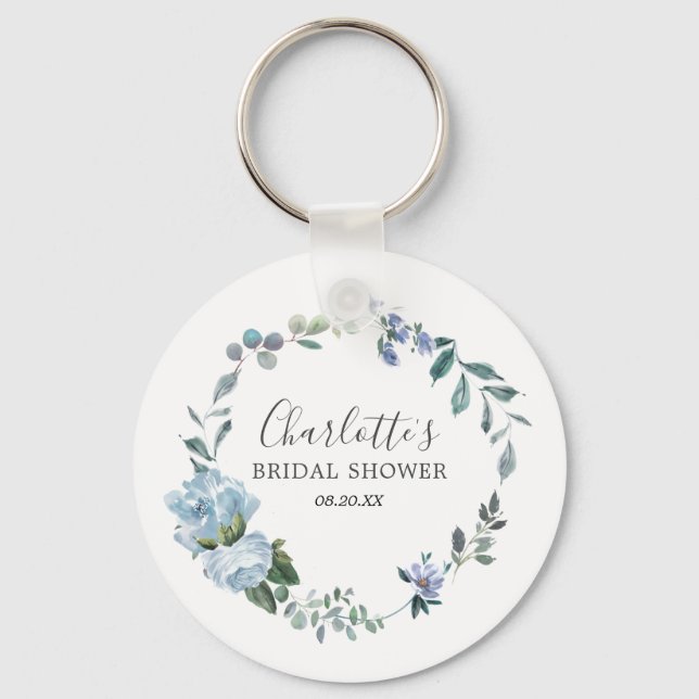 Porte-clés Dusty Blue Floral Fête des mariées Favoriser (Recto)