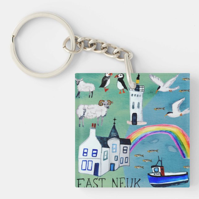 Porte-clés East Neuk Fife Chemin Côtier Ecosse Aquarelle (Devant)