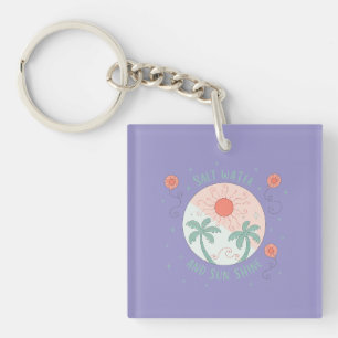 Porte-clés Eau salée et soleil brillant Palmier de plage vint