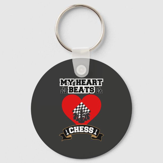 Porte-clés Échecs Coeur pièces Stratégie Jeu Amour Passion (Recto)