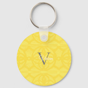 Porte-clés Éclairage Aquarelle Jaune Batik Monogramme Nom