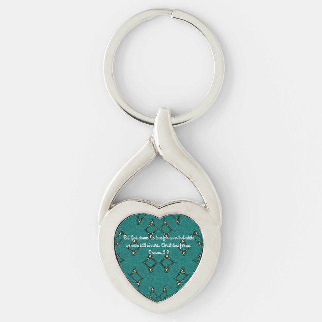 Porte-clés Écriture d'amour de Dieu Citation Romains 5:8 (Devant)