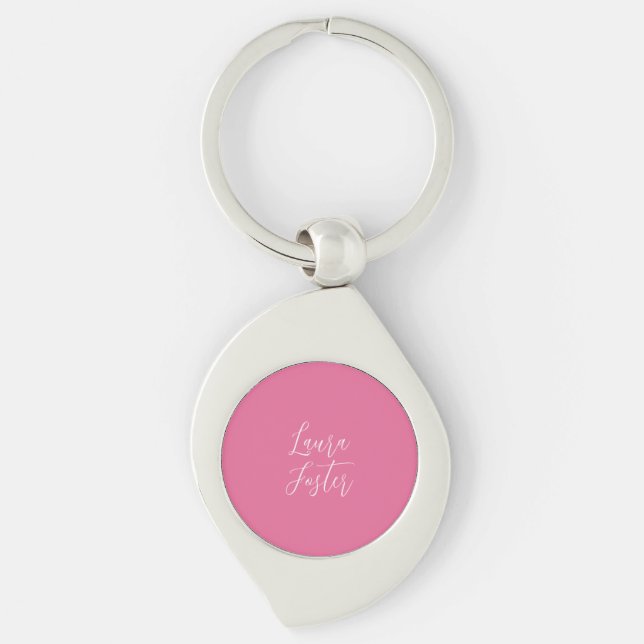 Porte-clés Écriture manuscrite Nom élégant Couleur rose (Devant)