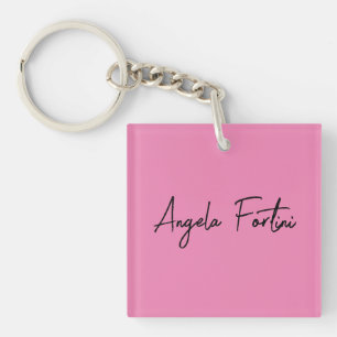 Porte-clés Écriture manuscrite Nom professionnel simple rose