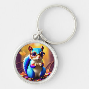 Porte-clés Écureuil bleu mignon avec lunettes-56786