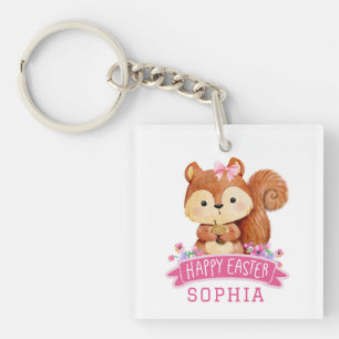 Porte-clés Écureuil personnalisé Joyeux rose de Pâques