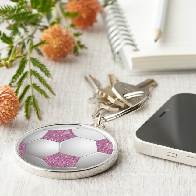 Porte-clés Effet Parties scintillant rose boule de football (Côté)