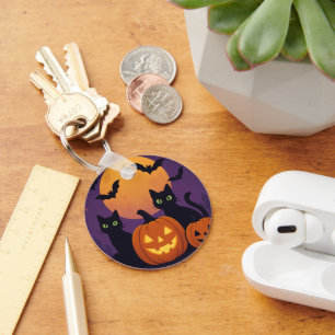 Porte-clés Éffrayant Cute Halloween Chats noirs et Citrouille