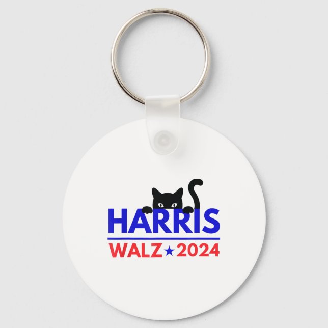 Porte-clés Élection de chat drôle de Walz 2024 Kamala Harris  (Recto)